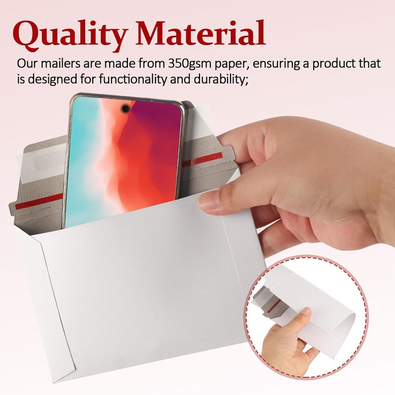 CXIIPOL 100 Pack Rigid Mailers 4.5x6.5 Inch Self Seal Document Mailers, Protective Flat Cardboard Sturdy White Photography Envelopes for Photos, Document, Coins, Stamps - Image 4